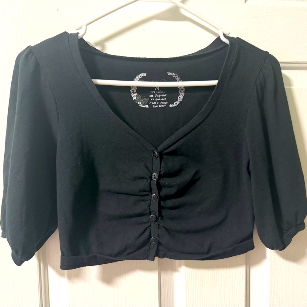 Derek Heart Black Cropped Button-Up Cardigan Medium